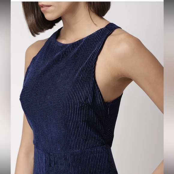 Navy Blue Velvet Jumpsuit - Picture 4 of 17